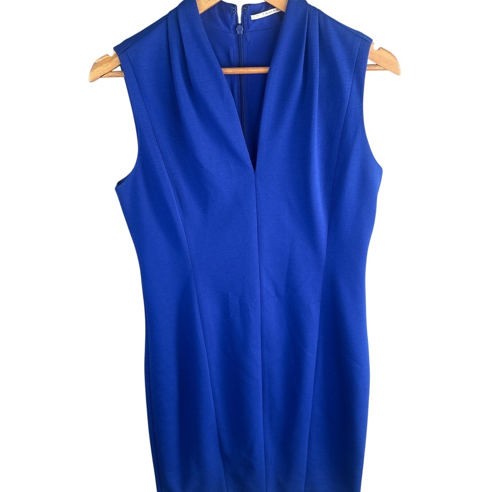 Tahari V-Neck Sheath Dress‎ Women's Size 8 Sleeveless Royal Blue